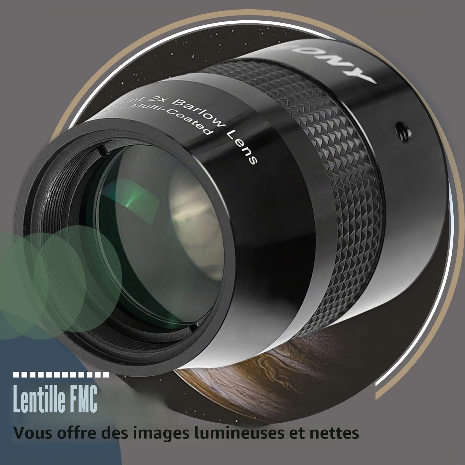 Svbony SV216 Lentille Barlow 2X, 1,25 Pouces Métal Barlow 4- Eléments Apochromatic FMC Lentille de Télescope pour la Photographie et l'Observation Planétaires