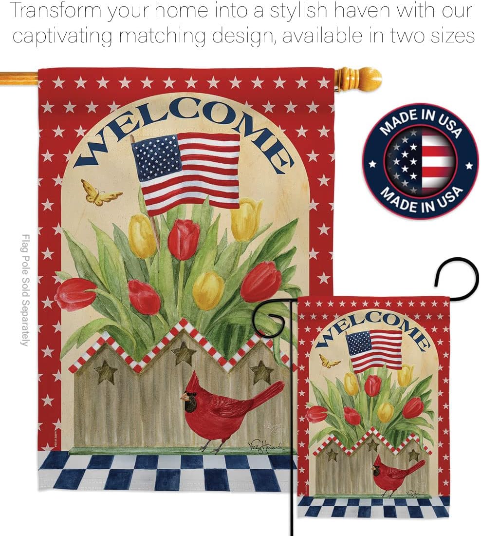 Breeze Decor - Patriotic Flowers Americana - Everyday Patriotic Impressions Decorative Vertical House Flag 28" x 40" Printed In USA