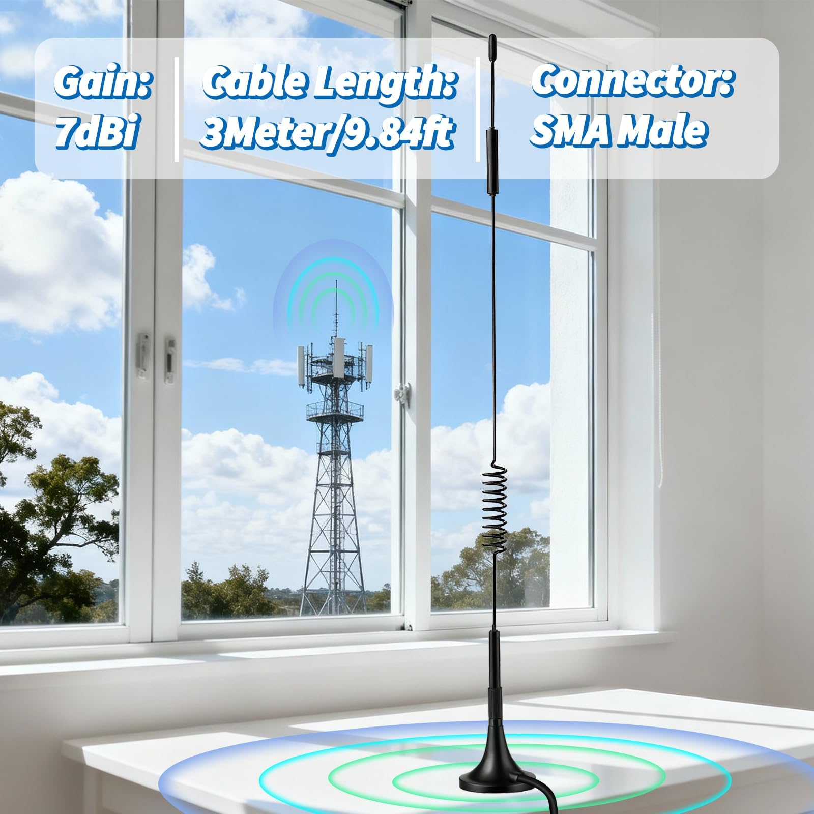 Bingfu Antenna 4G LTE Interni SMA Maschio 7dBi MIMO Esterna Base Magnetica (2 Pacchi) para Tim Iliad Vodafone WindTre 4G LTE Cellular Router Modem Gateway Hotspot