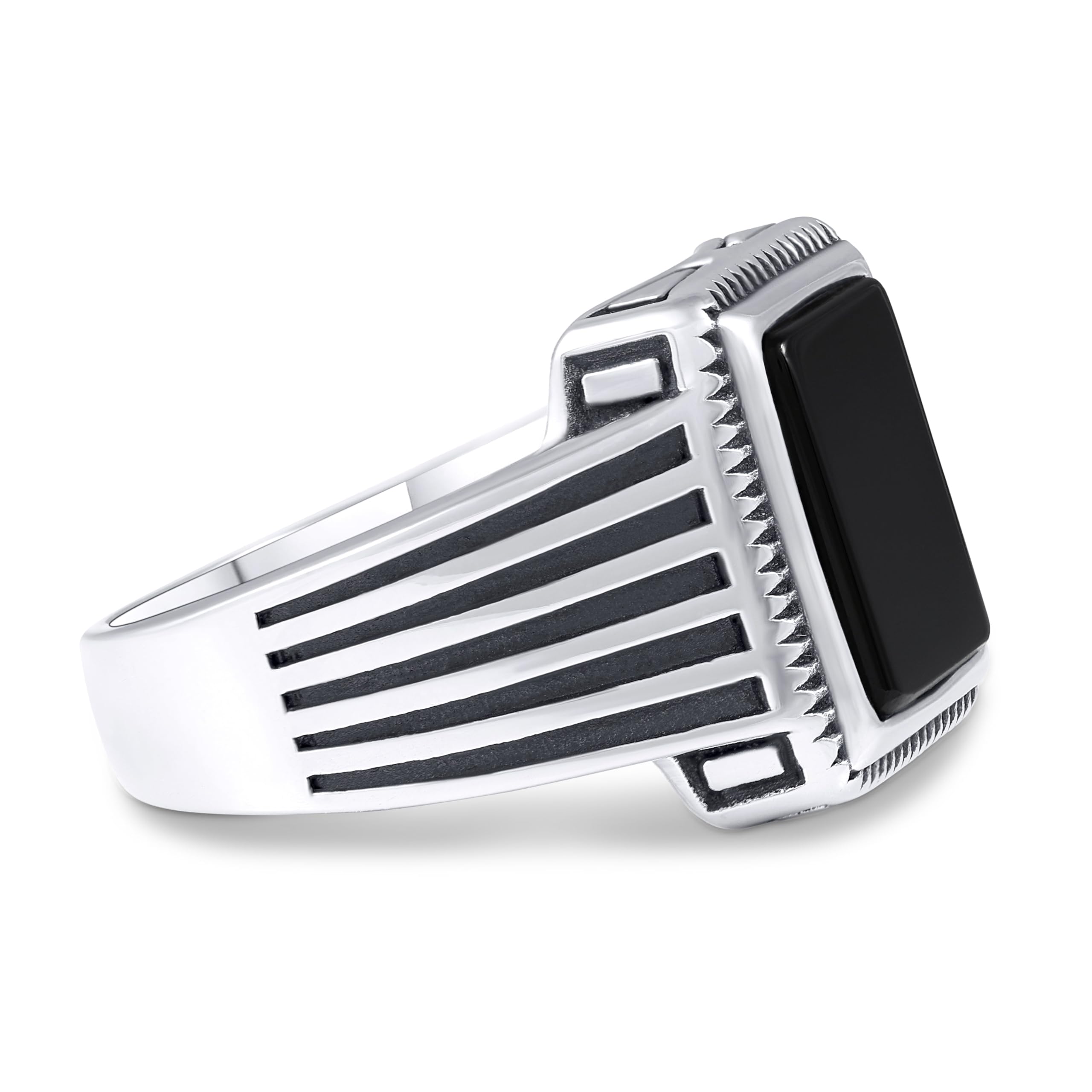 Men’s Stainless Steel Ring with Black Agate Stone – Statement Rings for Men | Durable Mens Jewelry, Anillos para Hombre, Fashion Pinky Ring