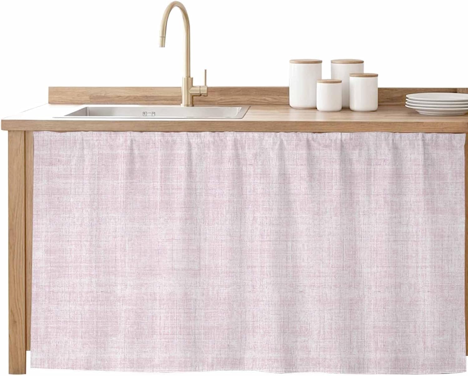 Tende per Mobili in Tinta Unita per Cucina, Bagno E Lavanderia - Tenda per Ripiani in Tessuto di Lino, Copertura per La Privacy sotto Il Lavello, Gonna Elegante E Funzionale Pink