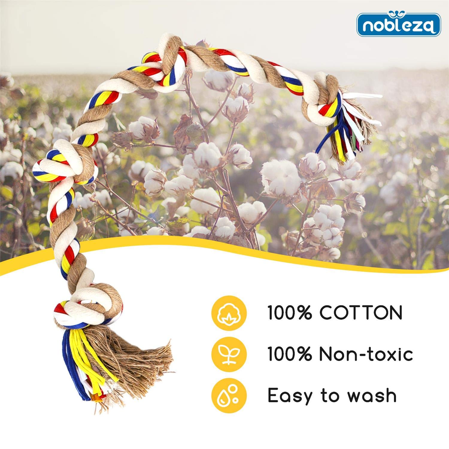 Nobleza - Corda giocattolo per cani in 100% cotone, benefica per la salute mentale del cane ， Salute dentale e pulizia dei denti ， Miglior regalo per tutti i tipi di cani （Beige e marrone）- 68cm