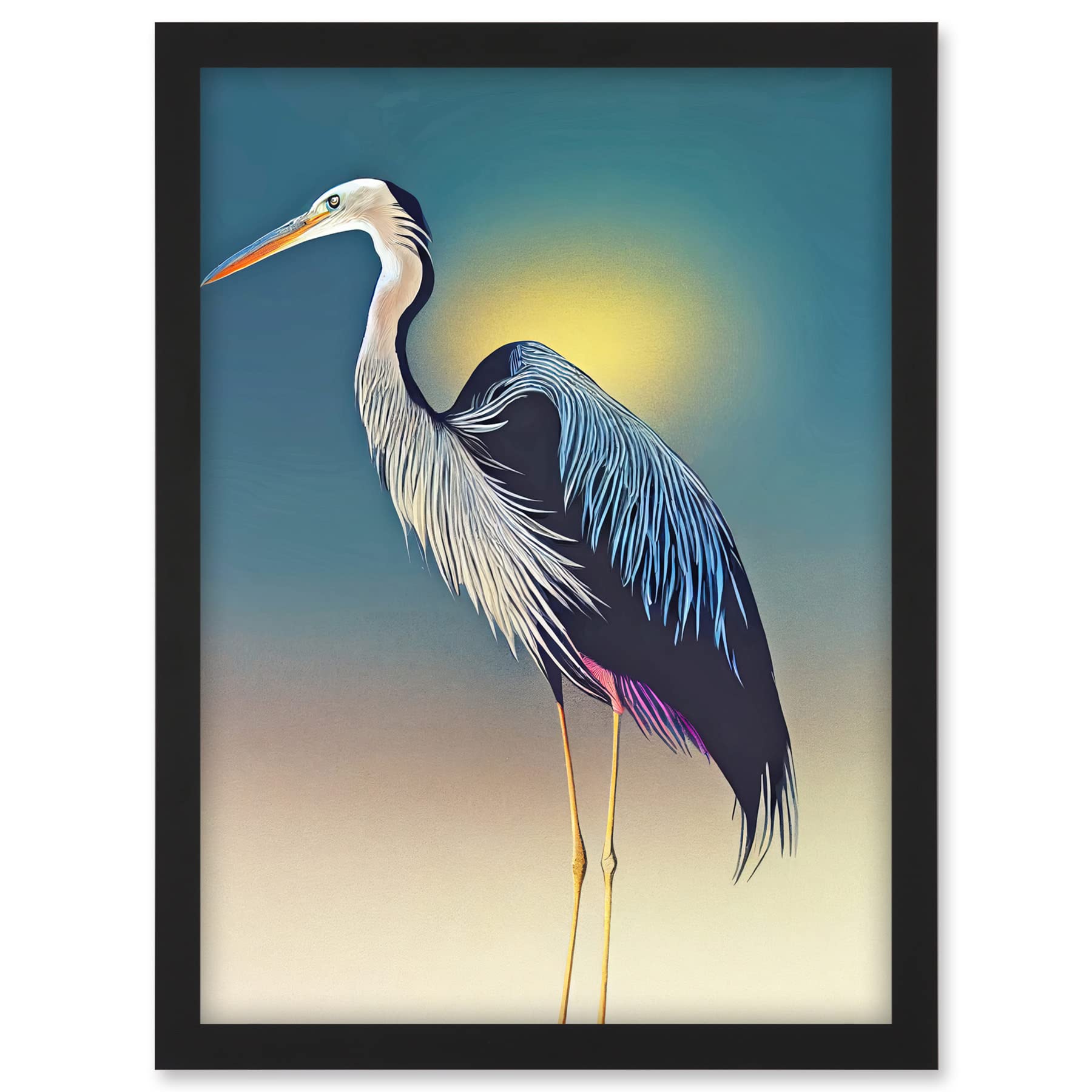 Doppelganger33 LTD Heron Sunrise Bird Illustration Artwork Framed A3 Wall Art Print