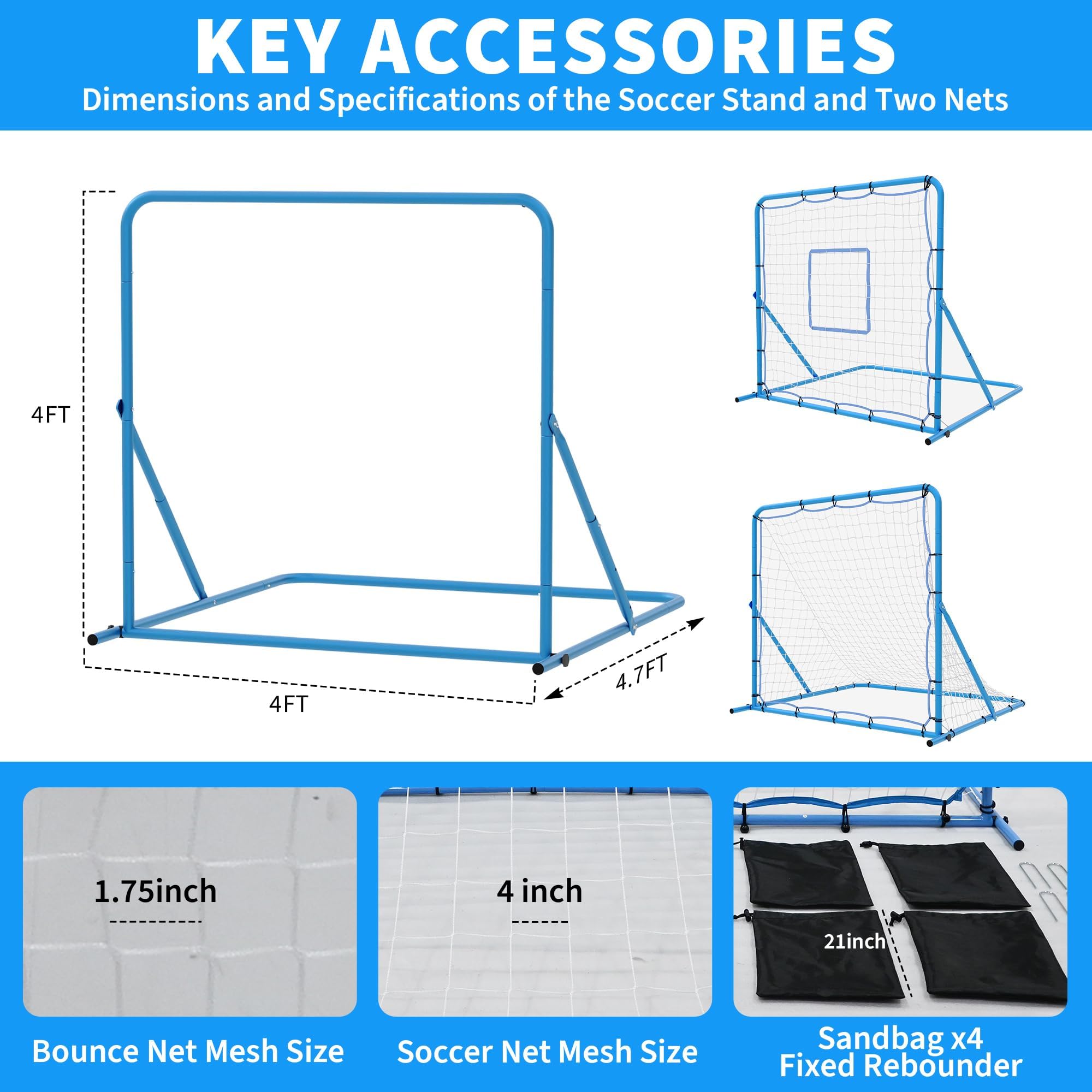 GarveeLife Red de Rebote de fútbol de 120 x 120 cm/215 x 150 cm, con función de Puerta, 3 ángulos Ajustables para Entrenamiento de Tiro y zancada, para jóvenes y Adultos