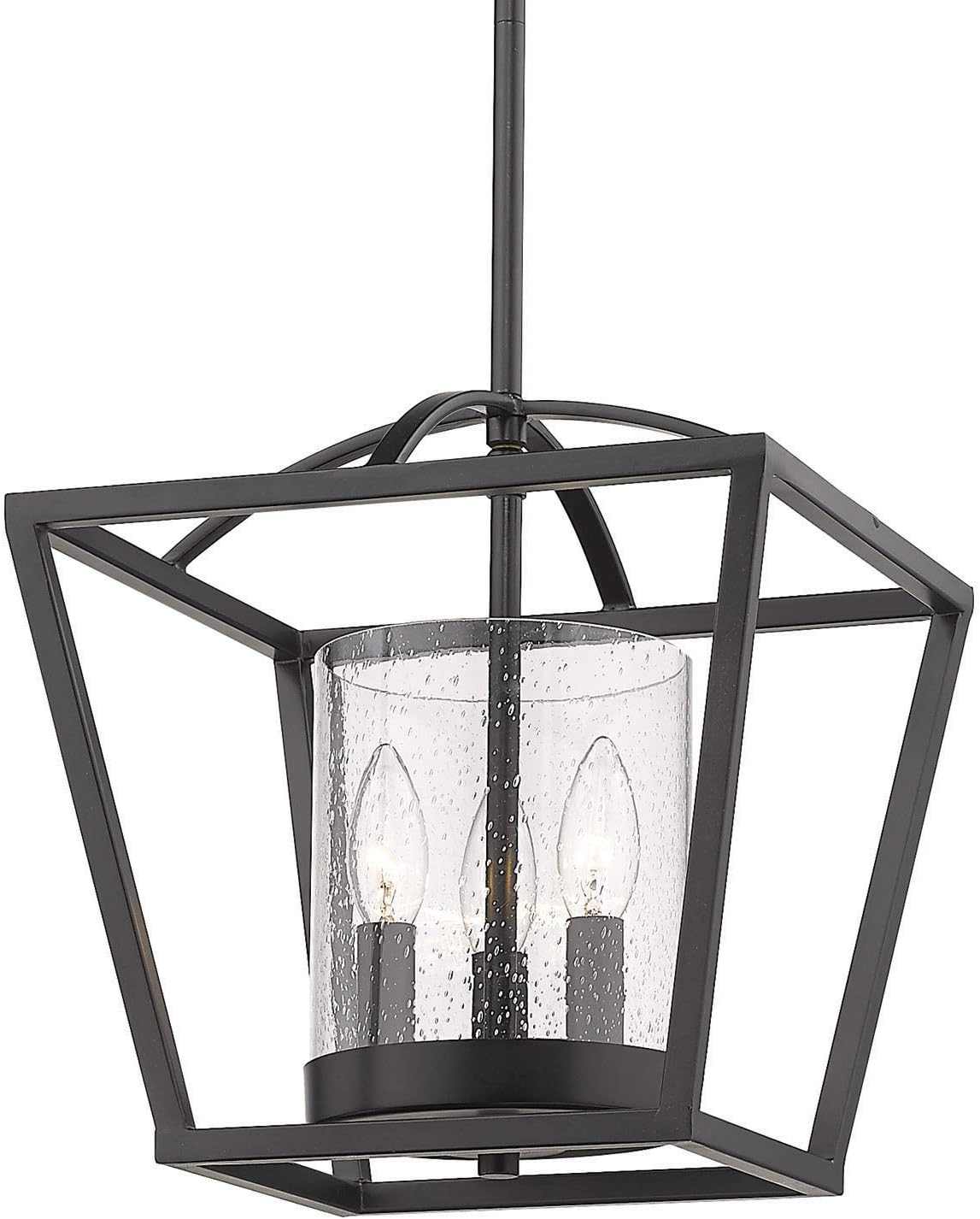 Mercer Mini Chandelier (Convertible) Matte Black with Seeded Glass