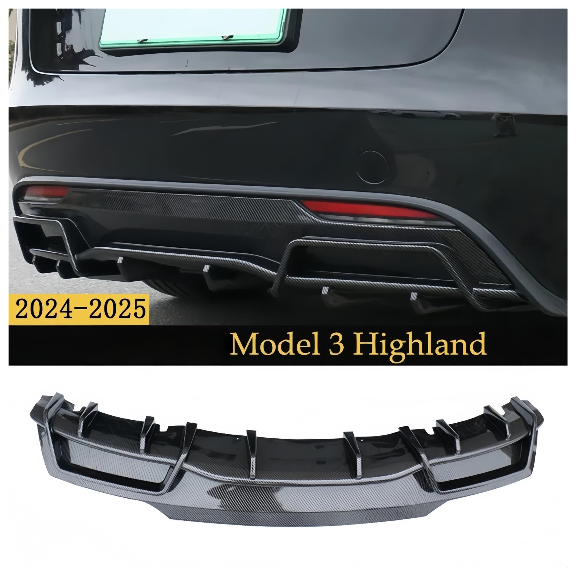 difusor de Parachoques Trasero para Tesla para el Modelo 3 Highland 2024-2025 Cubierta Delantales Protectores Traseros(Gloss Black)