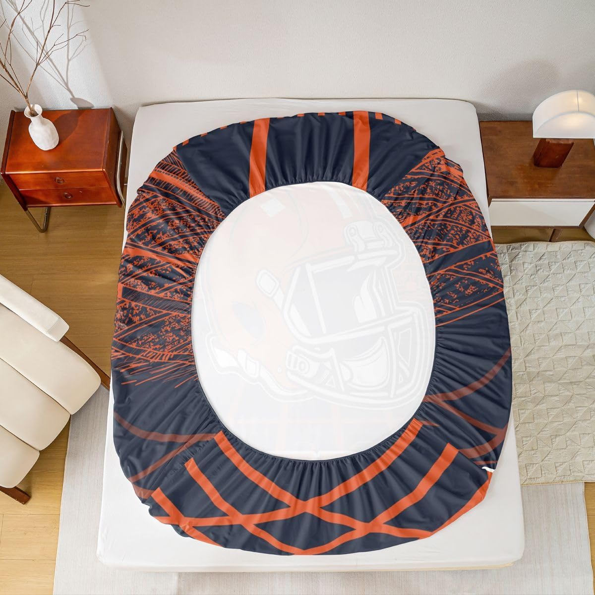 Erosebridal Sports Football City Bed Sheets Rugby Football Seasonal Bedding Set Full, Rugby Sports Fan Gifts Fitted Sheet Navy and Orange Soft Lightweight Microfiber Sheets Full Size