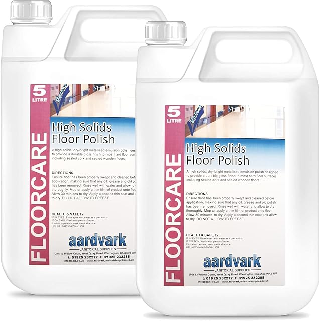 10L Aardvark High Solids Floor Polish - Medium to High Wear Durable Gloss Emulsion Surface Finish to Wooden Sealed, Cork Sealed & Lino Floors