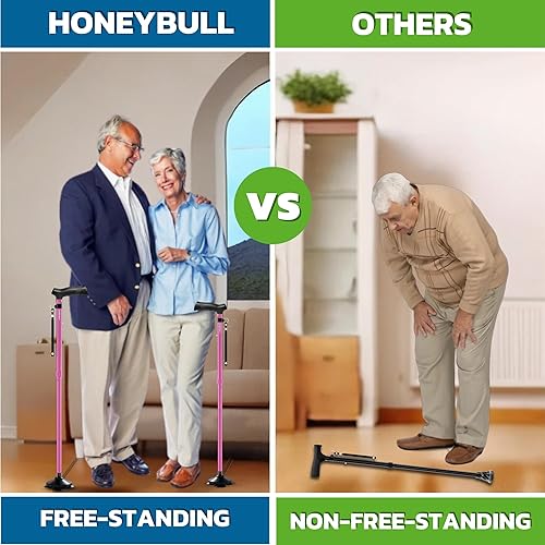 Miniatura 34 de HONEYBULL - Bastón para hombres y mujeres Se sostiene solo, plegable, punta giratoria, color negro