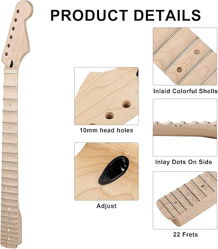 Miniatura 2 de URSKOG 22 trastes diapasón de arce Guitarra Cuello Guitarra DIY Piezas de repuesto Guitarra Cuello para ST Style