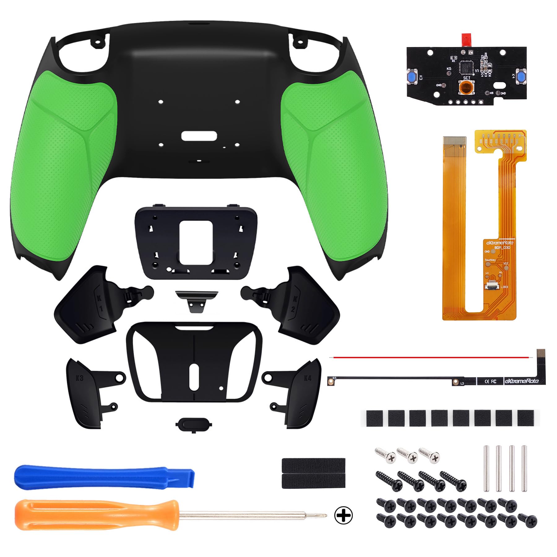 eXtremeRate Goma Grip Programable RISE4 Remap Kit para ps5 Mando Modelo BDM-030/040/050 Actualización Board&Carcasa Trasera&4 Palancas Botones para ps5 Control-NO Incluye Mando(Verde)
