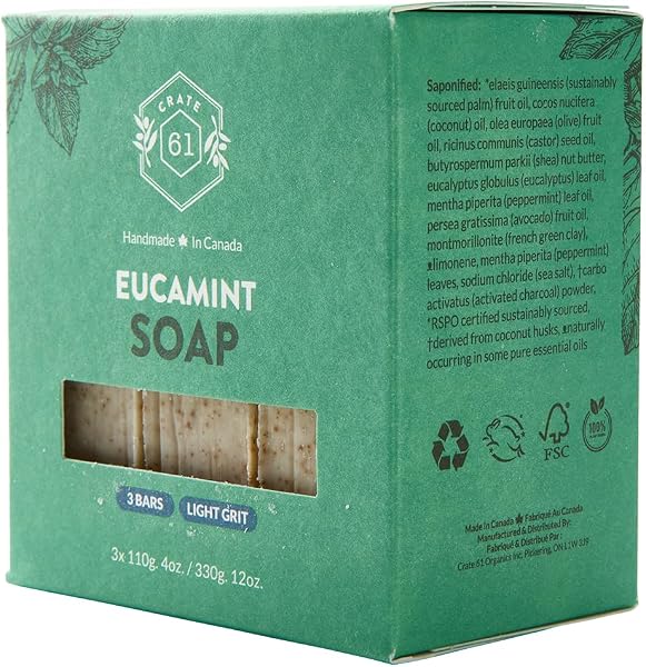 Crate 61 Organics CRATE 61 ORGANICS Vegan Natural Bar Soap, Handmade Soap With Premium Essential Oils, Cold Pressed Face And Body For Men Women 3 Pack, (4 oz, Bars) (Eucamint) in use