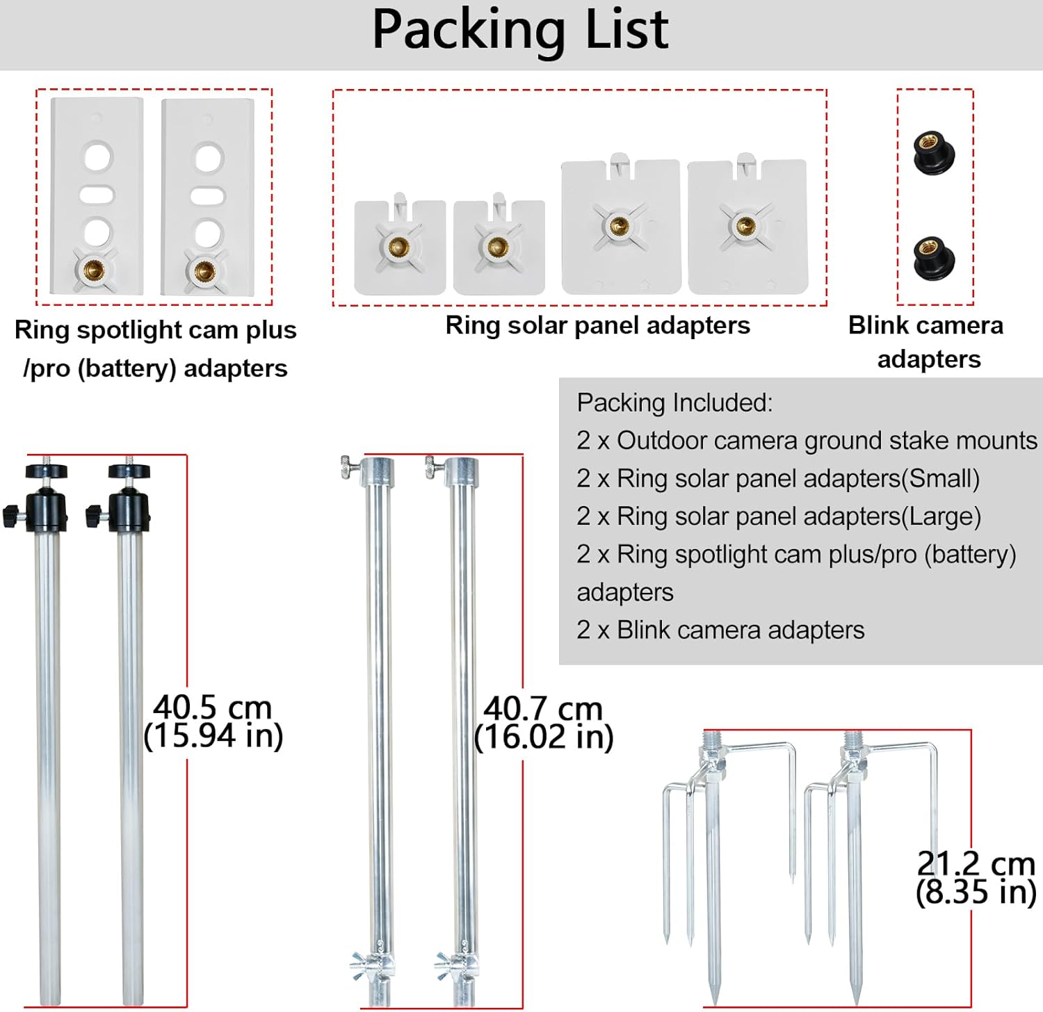 2 Pack Camera Ground Stake Mount Compatible with Ring,Blink,Eufy,Google Nest,Wyze,Arlo,Relink,Tapo Security Cameras, 26.3-39.3In Adjustable Height & Angle,Heavy Duty 2-in-1 Trail Camera Stand Holder