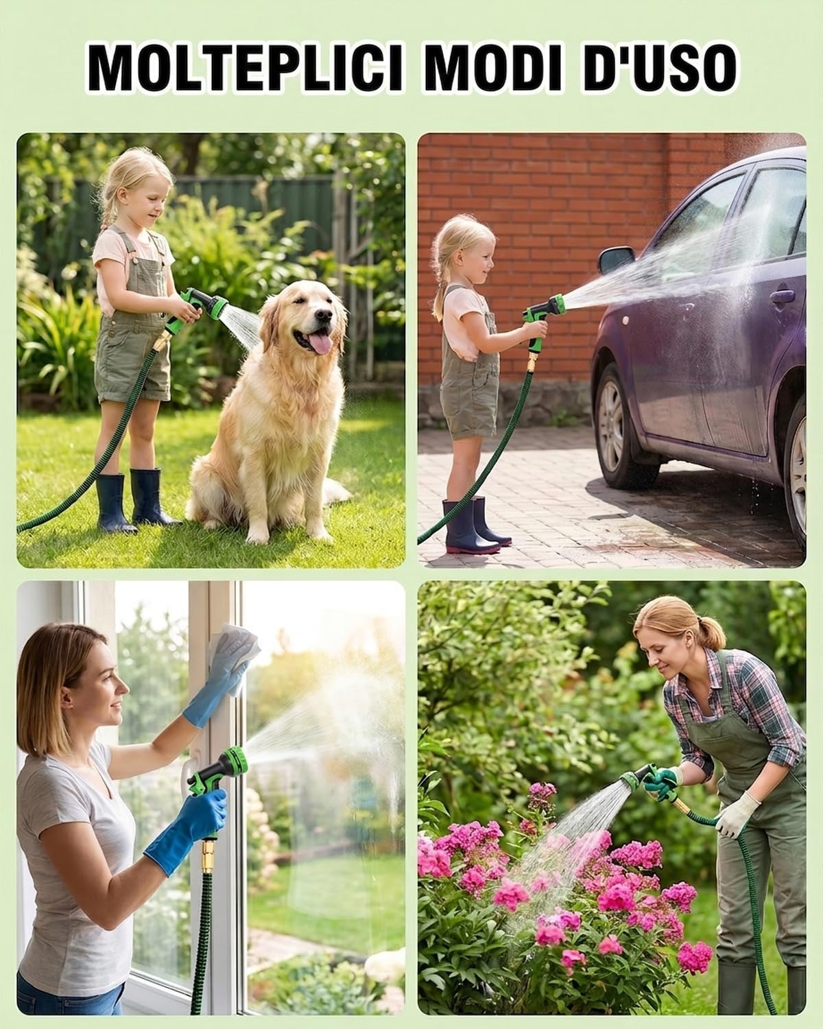 Tubo da Giardino Estensibile 45m (150ft) | Raccordi in Ottone e 10 Funzioni | Tessuto 3750D Ultra Resistente