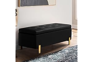 Deluxe Velvet End of Bed Storage Bench (Black)