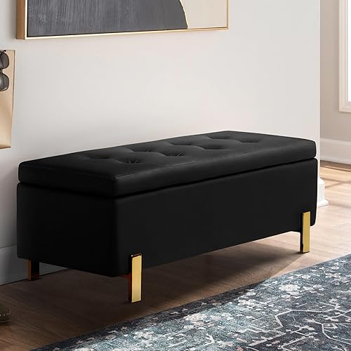 Comfy to go Banco de almacenamiento de terciopelo, otomana tapizada con patas doradas, banco de entrada acolchado para sala de estar, dormitorio,