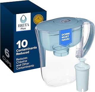 Brita Small 6 Cup Water Filter Pitcher, 1 BritaPlus Filter, Stone Blue