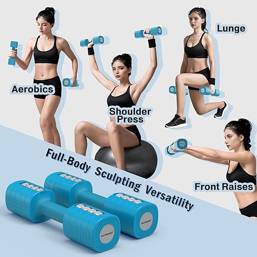 Miniatura 6 de EAST MOUNT Juego de 2 mancuernas de peso ajustable, 8 en 1, pesas de mano para mujeres, 2 libras, 3 libras, 4 libras, 5 libras, 6 libras, juego de