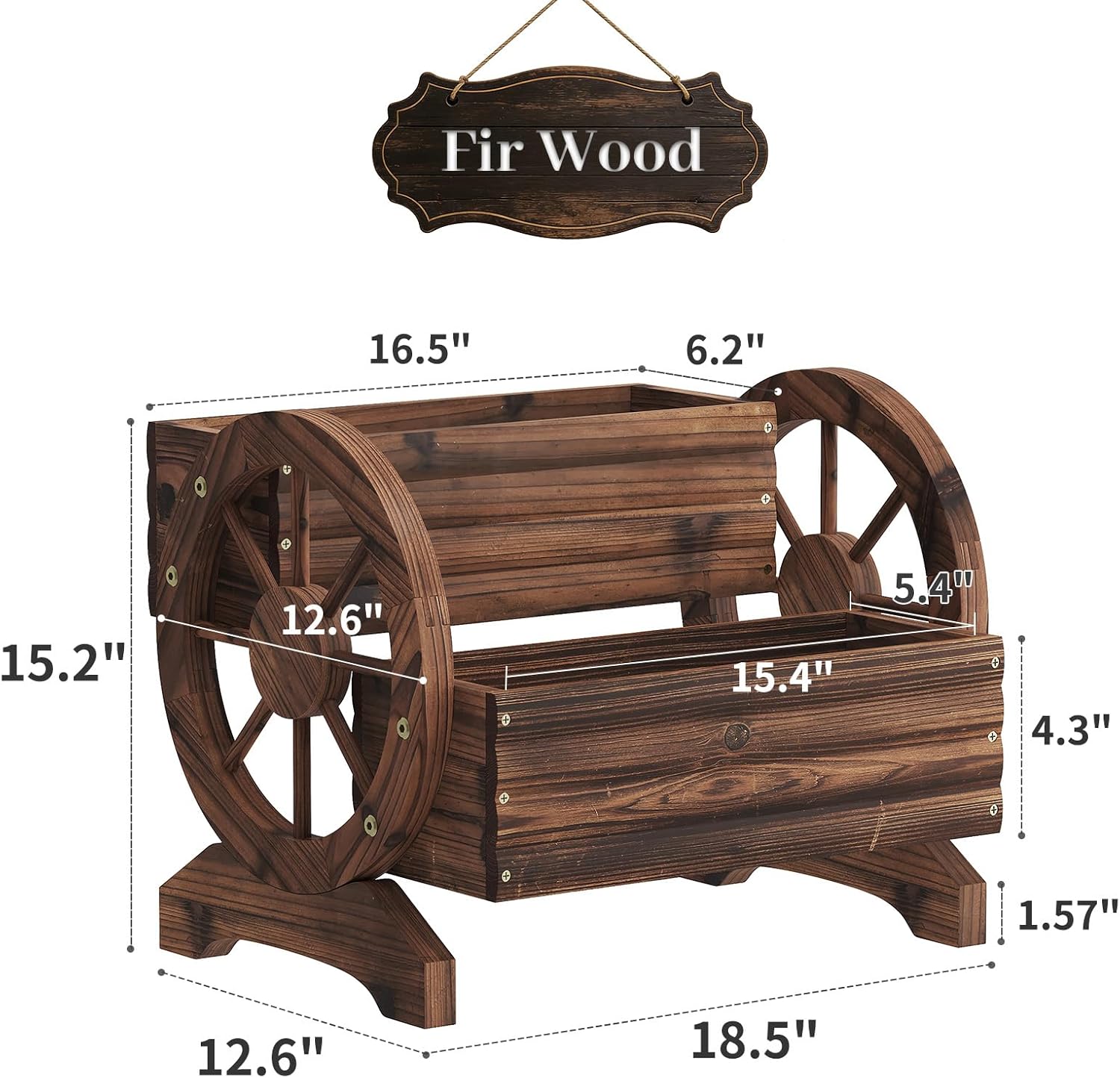 Wooden Planter Box,Garden Planter with Wheels for Flowers,Vegetables,Plant Pots for Indoor & Outdoor Garden Home Plants, Flower Cart for Patio Garden Balcony (Carbonised colour (Dark Brown))