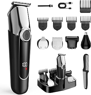 Elestyle - Cortapelos para hombre, todo en uno, recortadora de barba, recortadora de vello nasal, recortadora de pelo, recargable por USB, afeitadora eléctrica con 4 cabezales de afeitado, 5 peines
