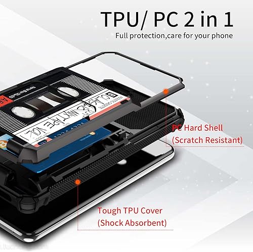 Miniatura 5 de Rossy Funda para Samsung A14 5G Galaxy A14 5G con tarjetero de crédito, ranuras ocultas, tapa abatible, casete de audio retro, doble capa,