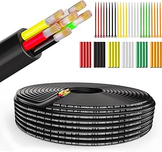 Wirelume 20 AWG 6 x 0,75 mm² cabo elétrico de 6 núcleos 5 V/12 V/24 V cabo de alimentação de PVC entrançado de 5 pés/1,5...