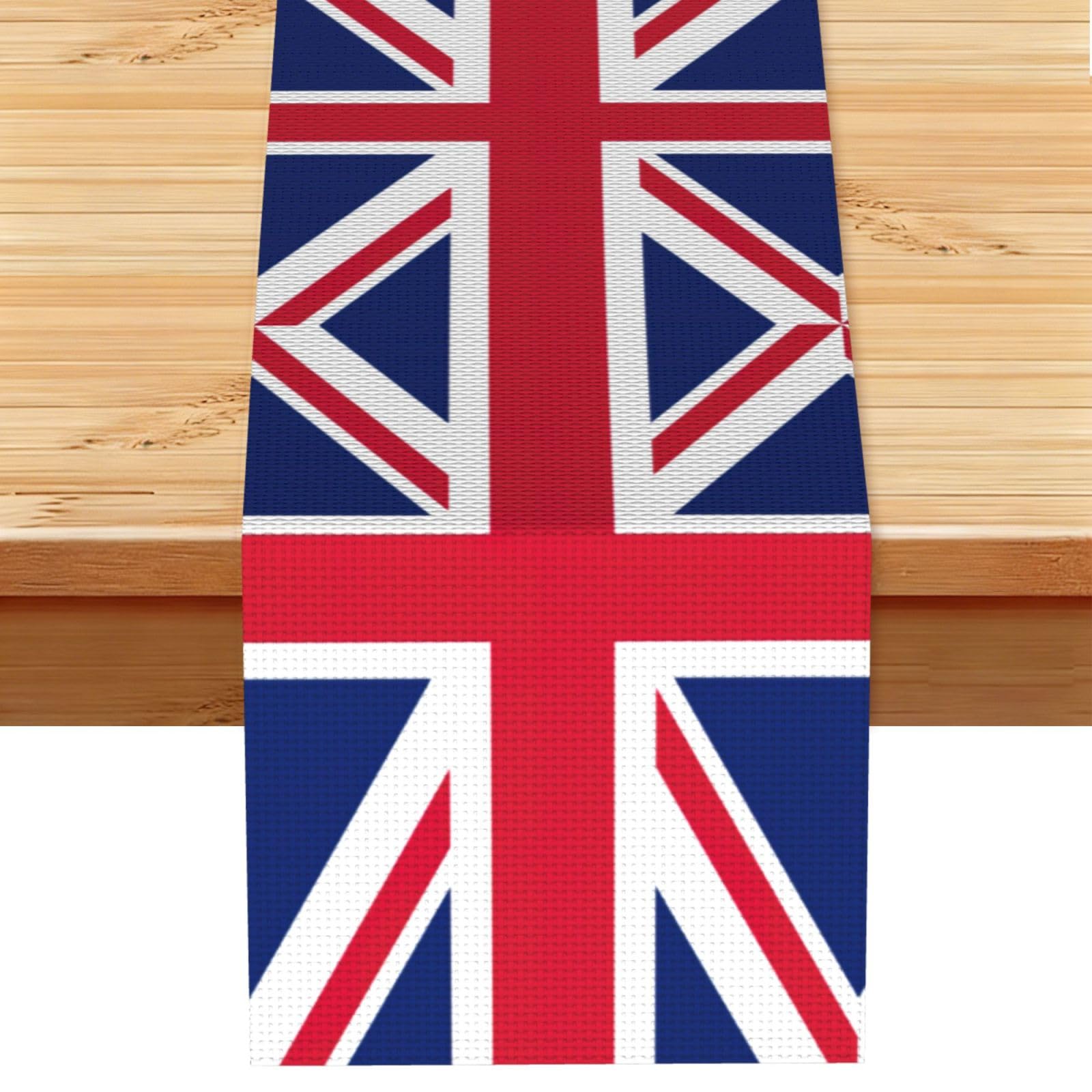 British flag Print Table Runner for Home Hotel Dining Kitchen Party Indoor Outdoor Decor,13x72 Inch