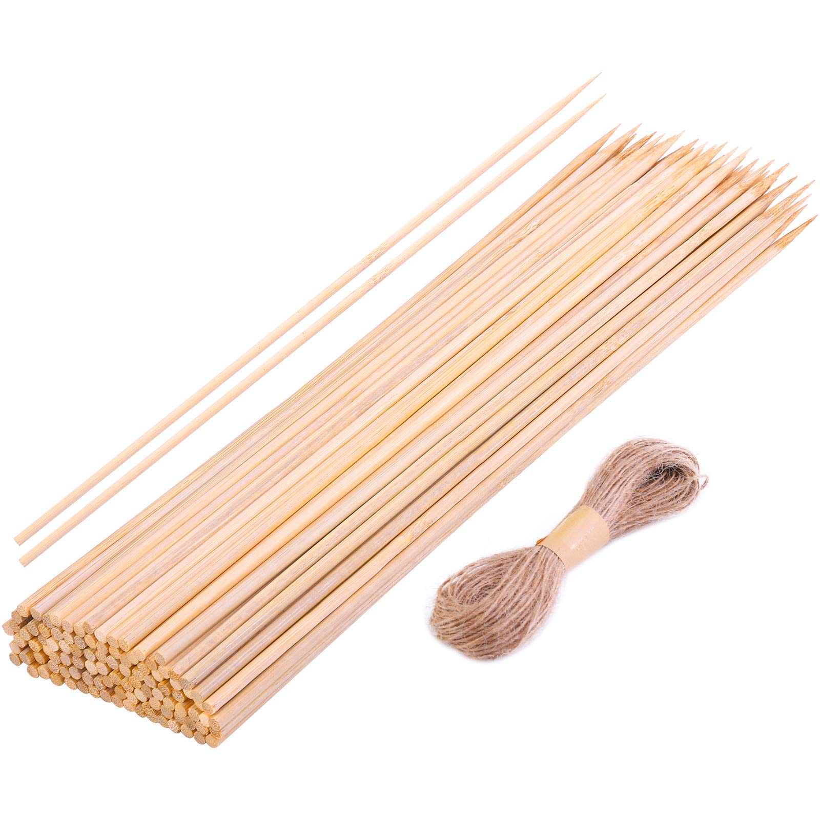 ELCOHO 120 Bambusstäbe + Juteschnur – Garten-Pflanzstäbe 40 Cm, Natürlich, Für Pflanzenstütze