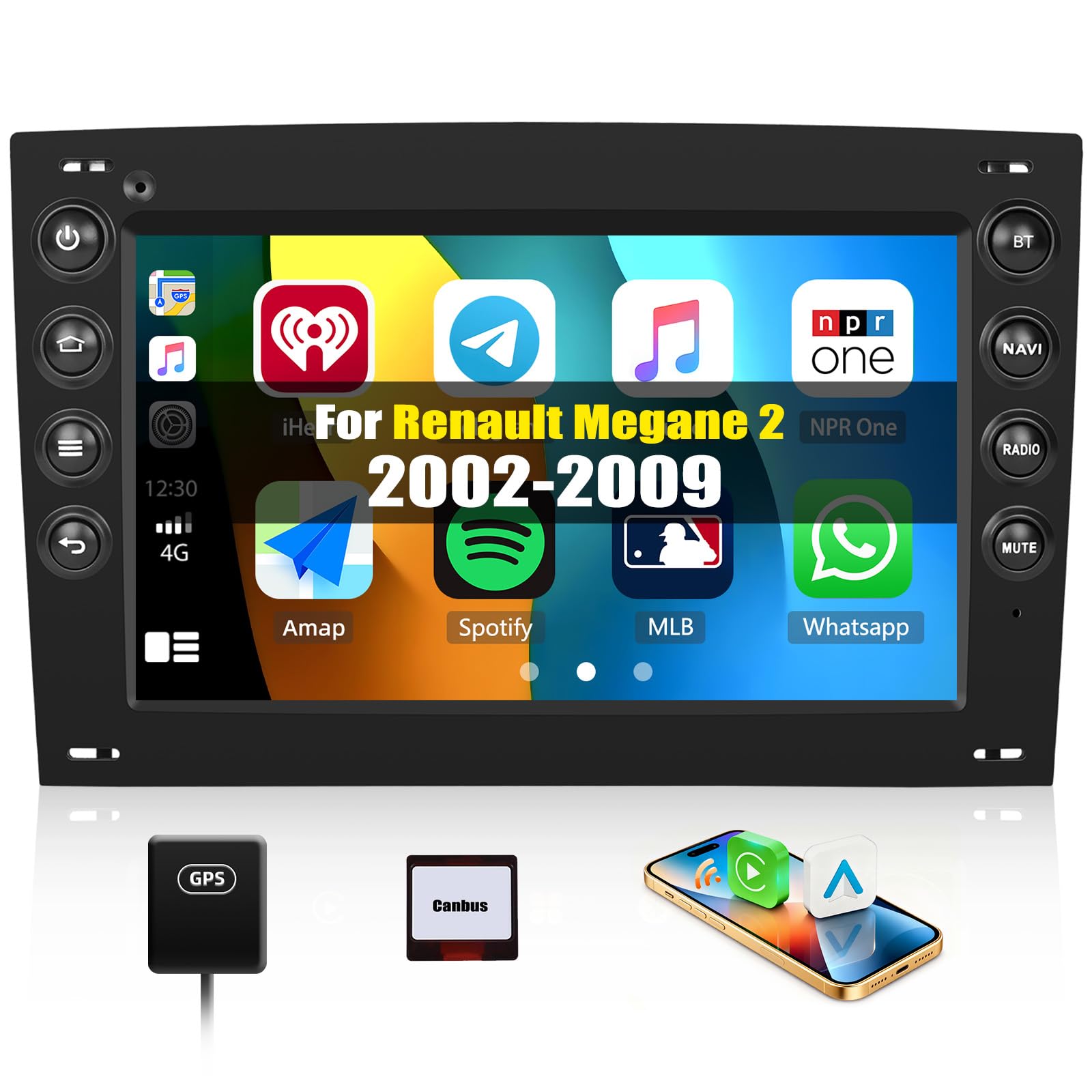 2G+64G GOHHDL Android 13 Autoradi für Renault Megane 2 2002-2009 mit Carplay Android Auto, 7 Zoll Touchscreen Radio mit Bluetooth GPS FM/RDS WiFi SWC Rückfahrkamera & MIC