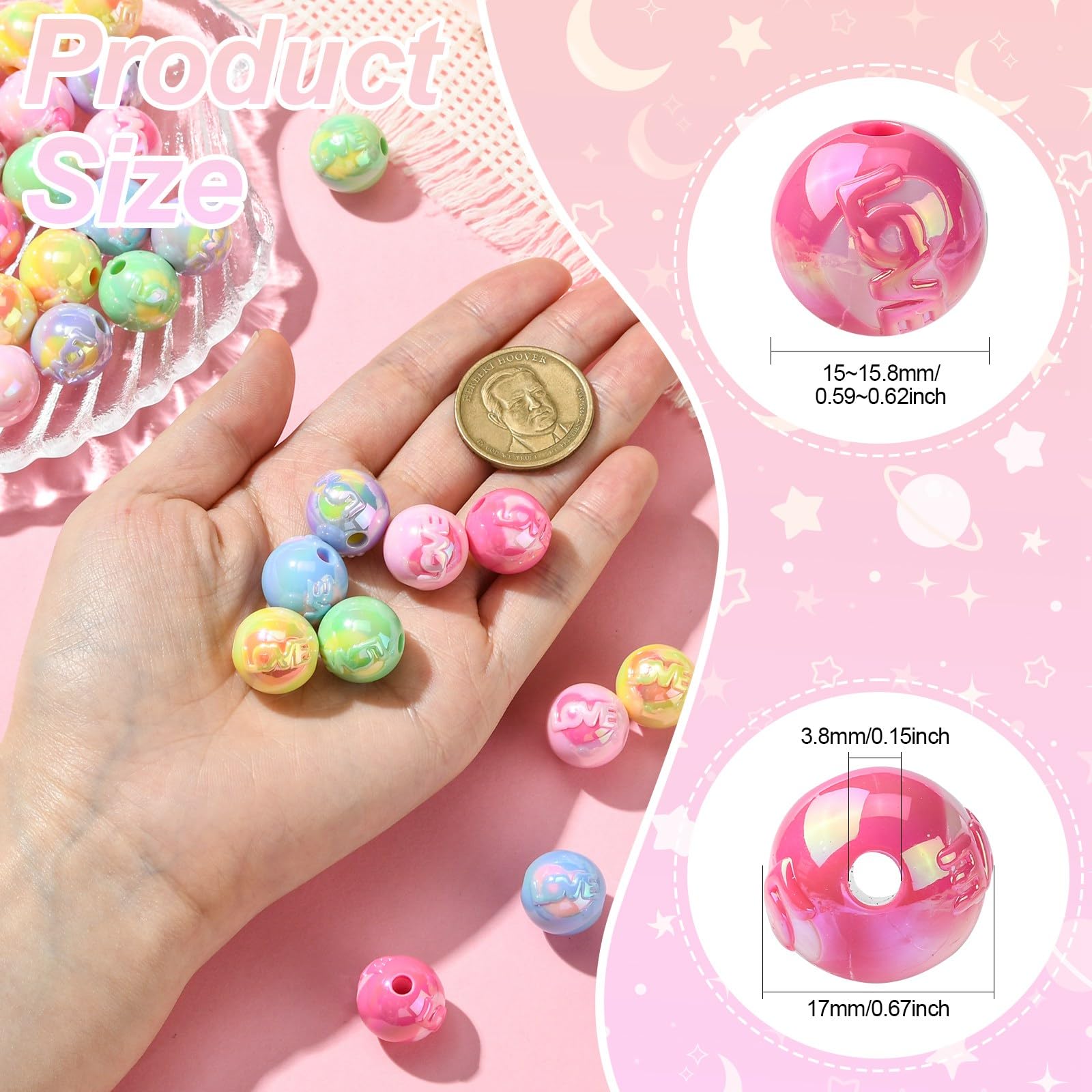 UR URLIFEHALL 50Pcs Acrylic Round Beads with Word Love Colourful Bubblegum Beads for Beadable Pens Bracelet Jewellery Making Keychain Crafts - Image 2