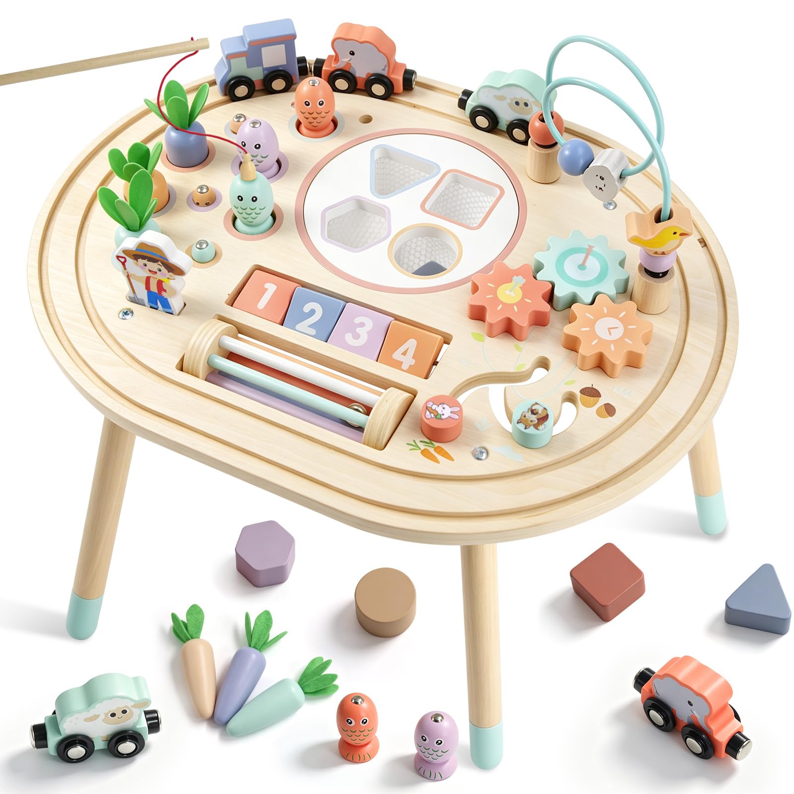 Giocattolo Montessori 10 in 1 - Tavolo attività in legno a partire da 1 anno | Montessori - Tavolo da gioco per abilità motorie, giocattolo educativo per bambini dai 18 mesi in su