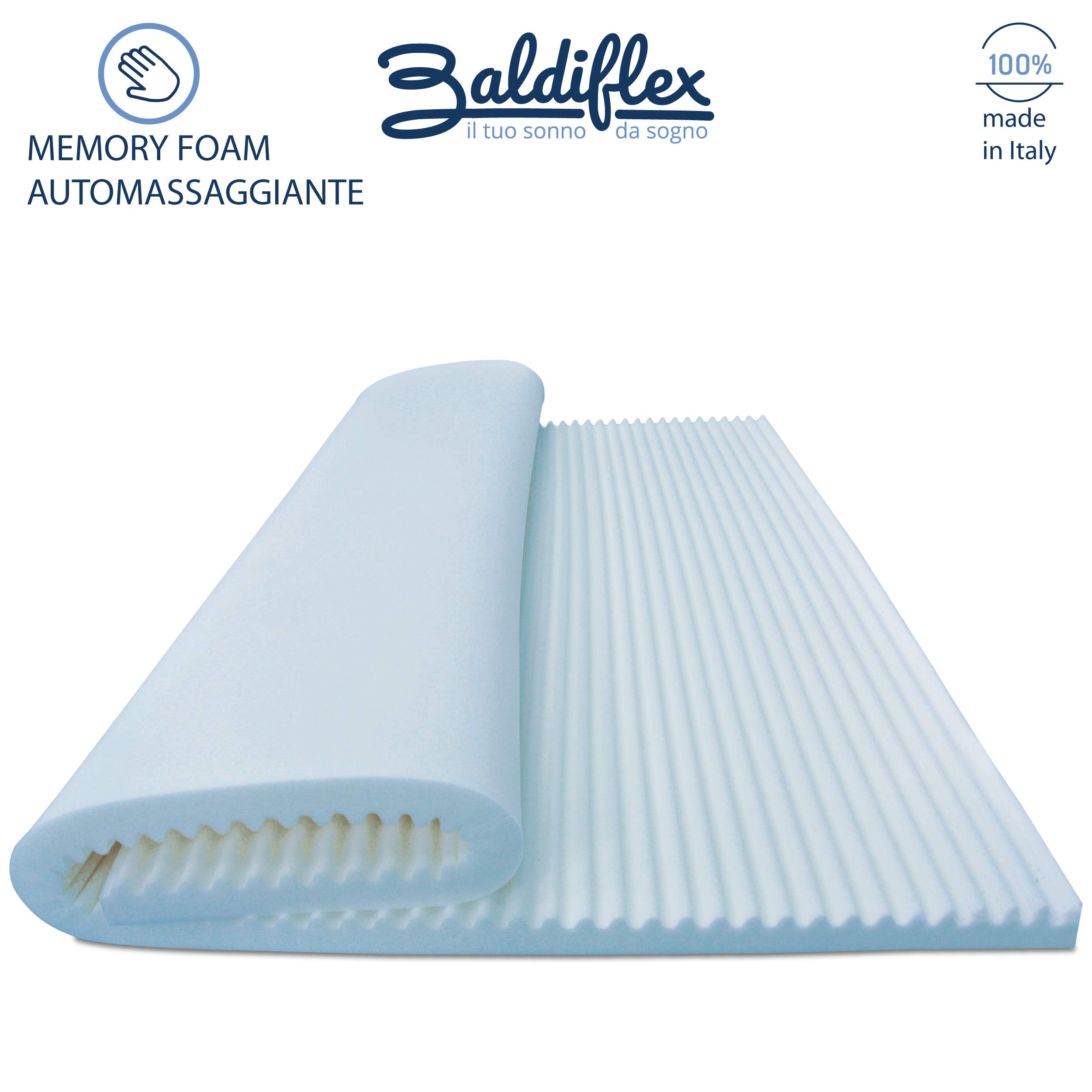 Baldiflex Emporio Topper Correttore Materasso Matrimoniale in Memory Foam Fresh Wave, Fodera in Silver Safe Sfoderabile, Fresco, Traspirante, ergonomico, antiacaro, 160 x 200 cm h 6 cm