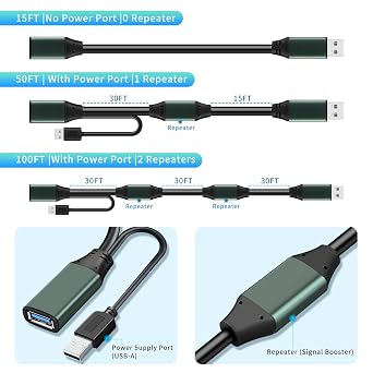 Kumiho 15FT USB 3.0 Extension Cable Active Type A Male to A Female USB Repeater Cable for PlayStation, Xbox, Keyboard, Mouse, USB Flash Drive, Printer, Camera and More