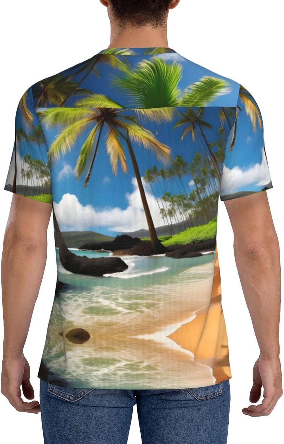 Tropical Palm Tree Hawaii Beach Rugby Football Jersey for Men, Comfortable V-Neck Loose Fit Top for Team Sports Athletics