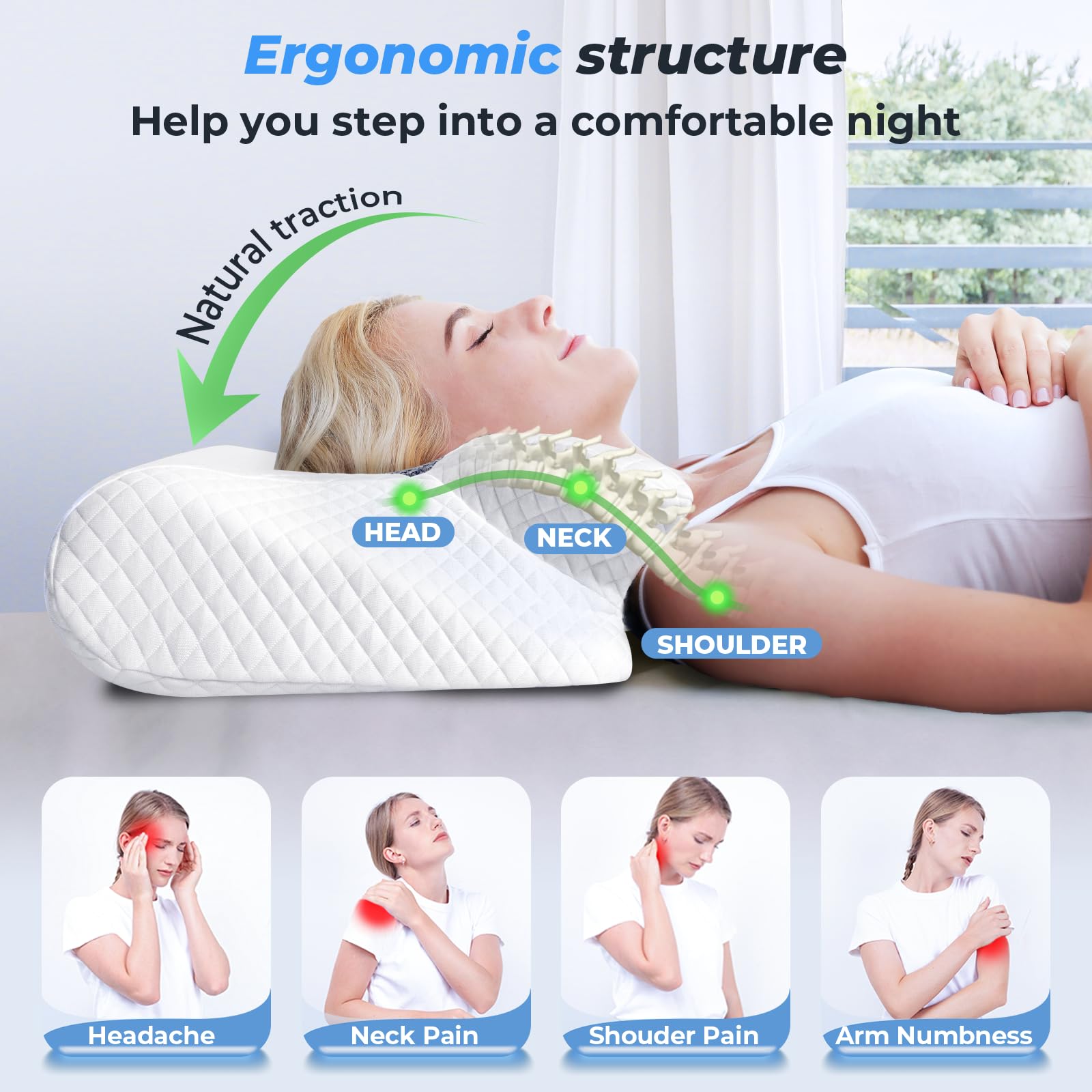 SAHEYER Oreiller Ergonomique Cervical Memoire de Forme, Coussin Cervicales pour Dormir Oreiller Orthopédique pour Dormeurs sur Le Côté, Le Dos et l'Estomac, Gris
