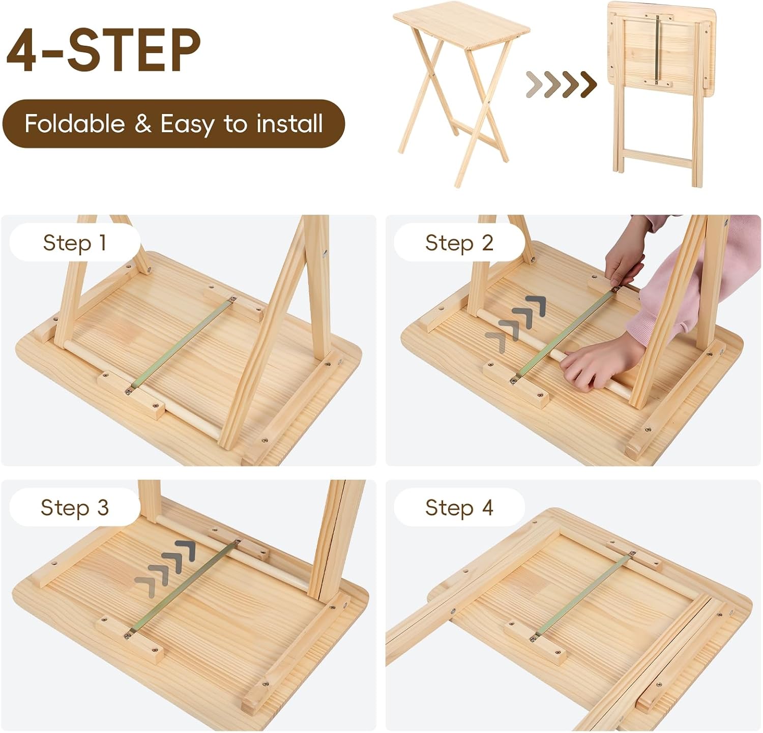 Classic Foldable TV Dinner Tray Table with Sturdy X-Base, Space Saving, Versatile for Dining, Snacking, Picnics & Home/Office,14.5 L x 19 W x 26 H inch, 4-Pack