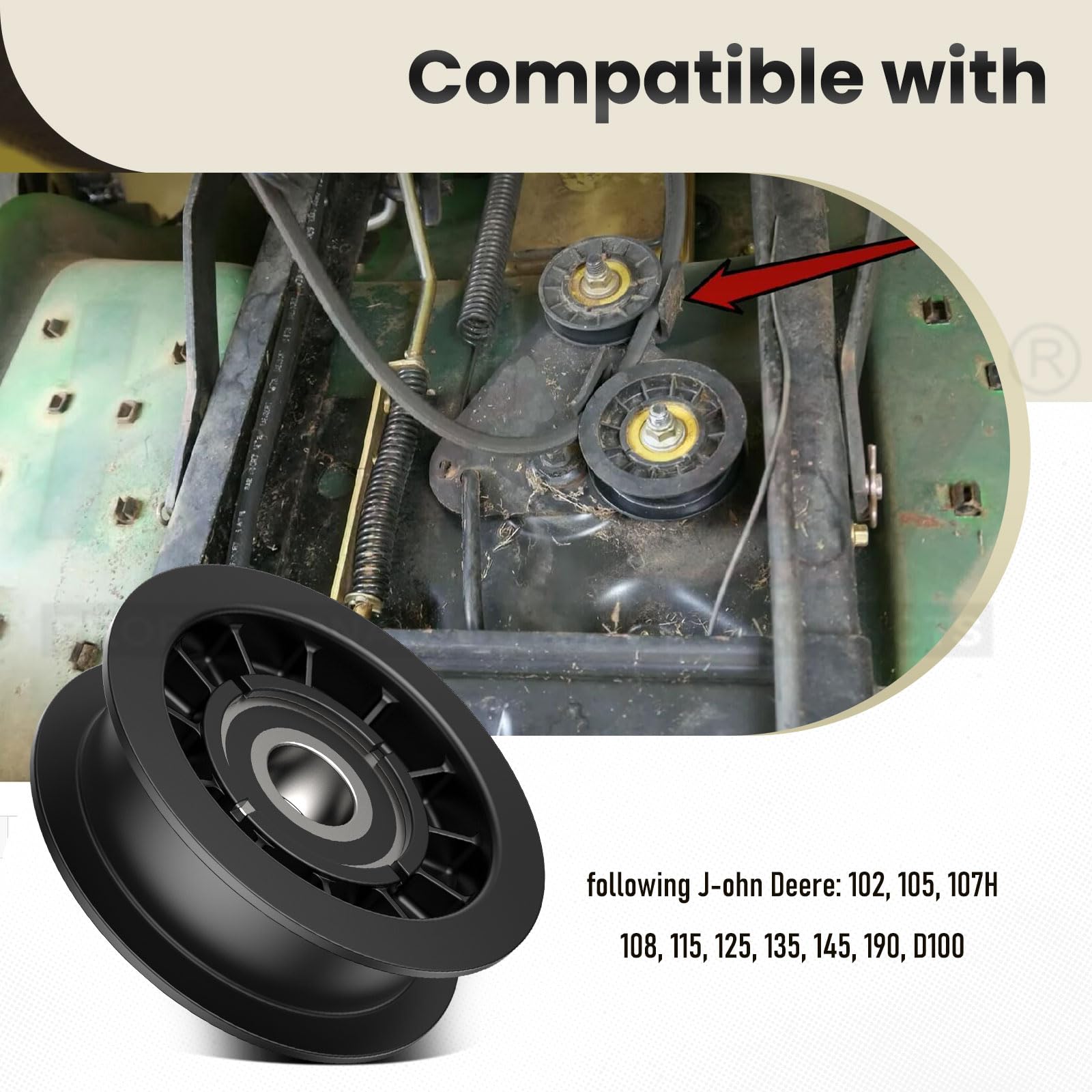 GX20286 GX20287 - Kit de polea plana y polea plana para J-OHN Deere Cortacésped Decks LA100 LA105 LA110 LA115 LA120, reemplaza a 1760097, 690409, 690409MA.