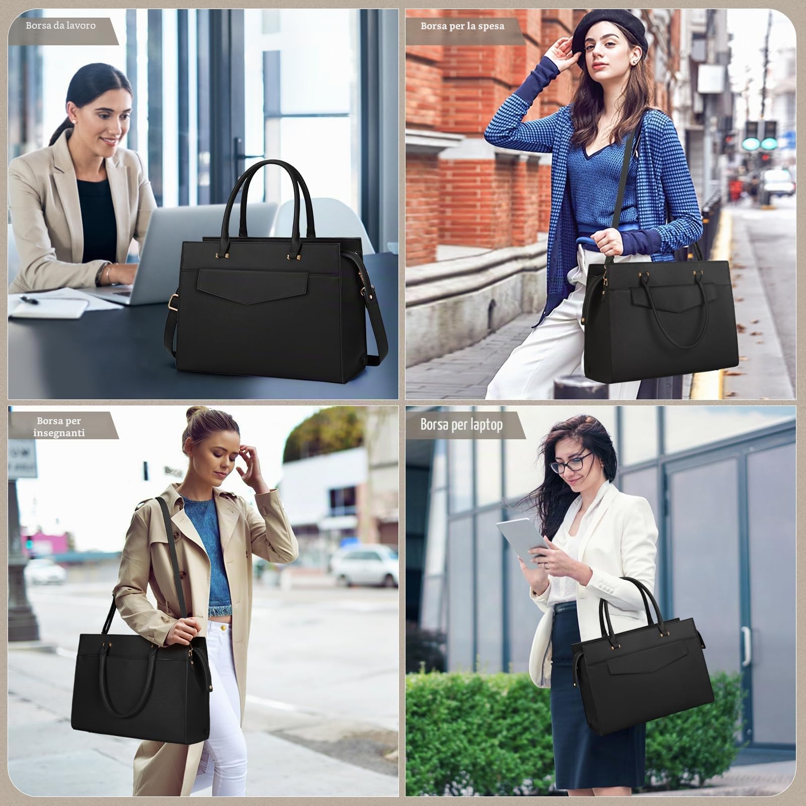 RAINSMORE Borsa porta PC Donna Borsa Donna Grande Borsa Lavoro Donna Borse Tote Borsa a Tracolla Pelle Scuola Elegante Universita Impermeabili 15.6 Pollici