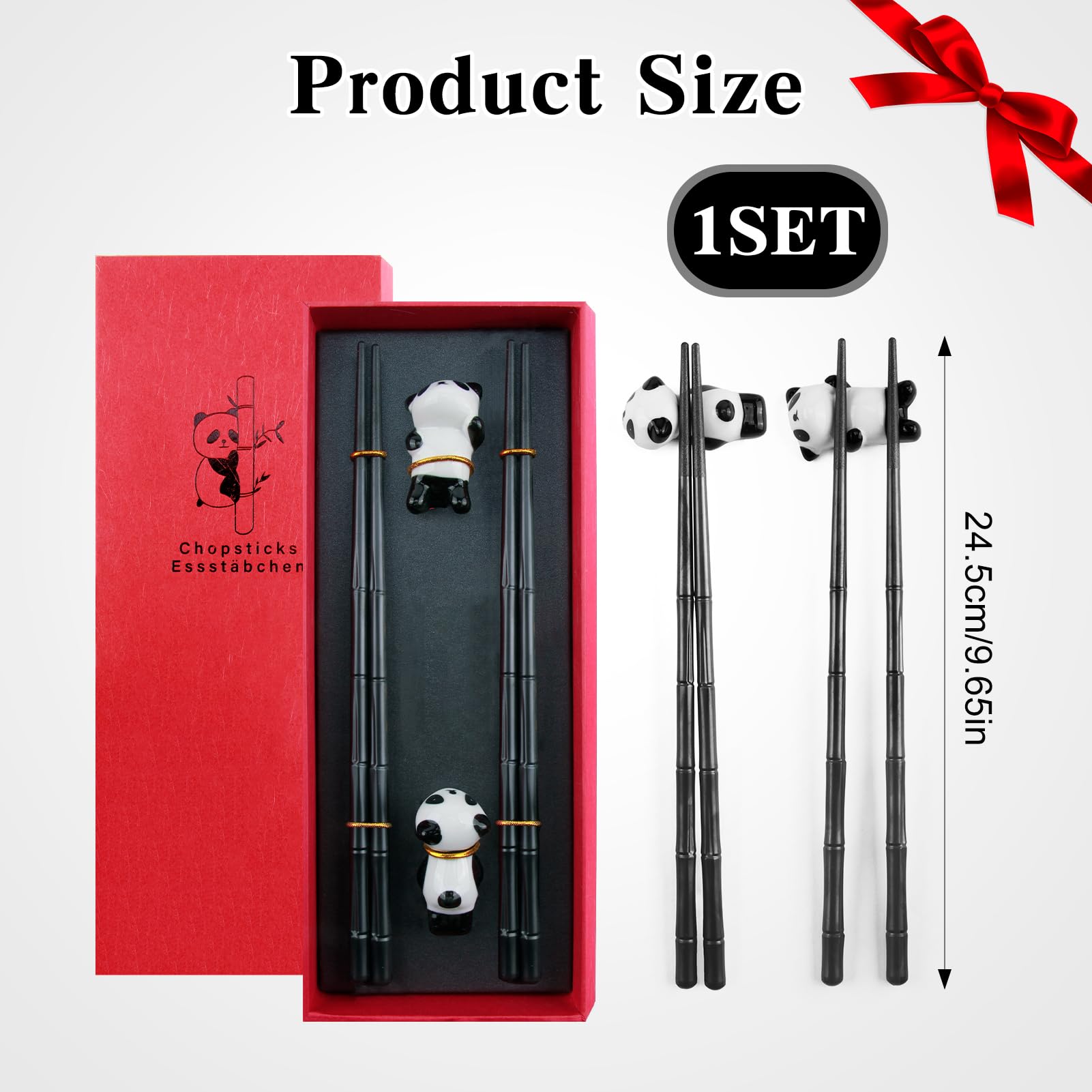 Bacchette Cinesi Con Portabacchette A Panda 2 Paia | Per Sushi E Cucina Asiatica | Lavabili In Lavastoviglie - Foto 11