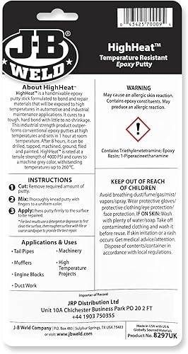 Miniatura 3 de J-B Weld 8297 HighHeat - Masilla epoxi de 500 grados, 2 onzas, color gris