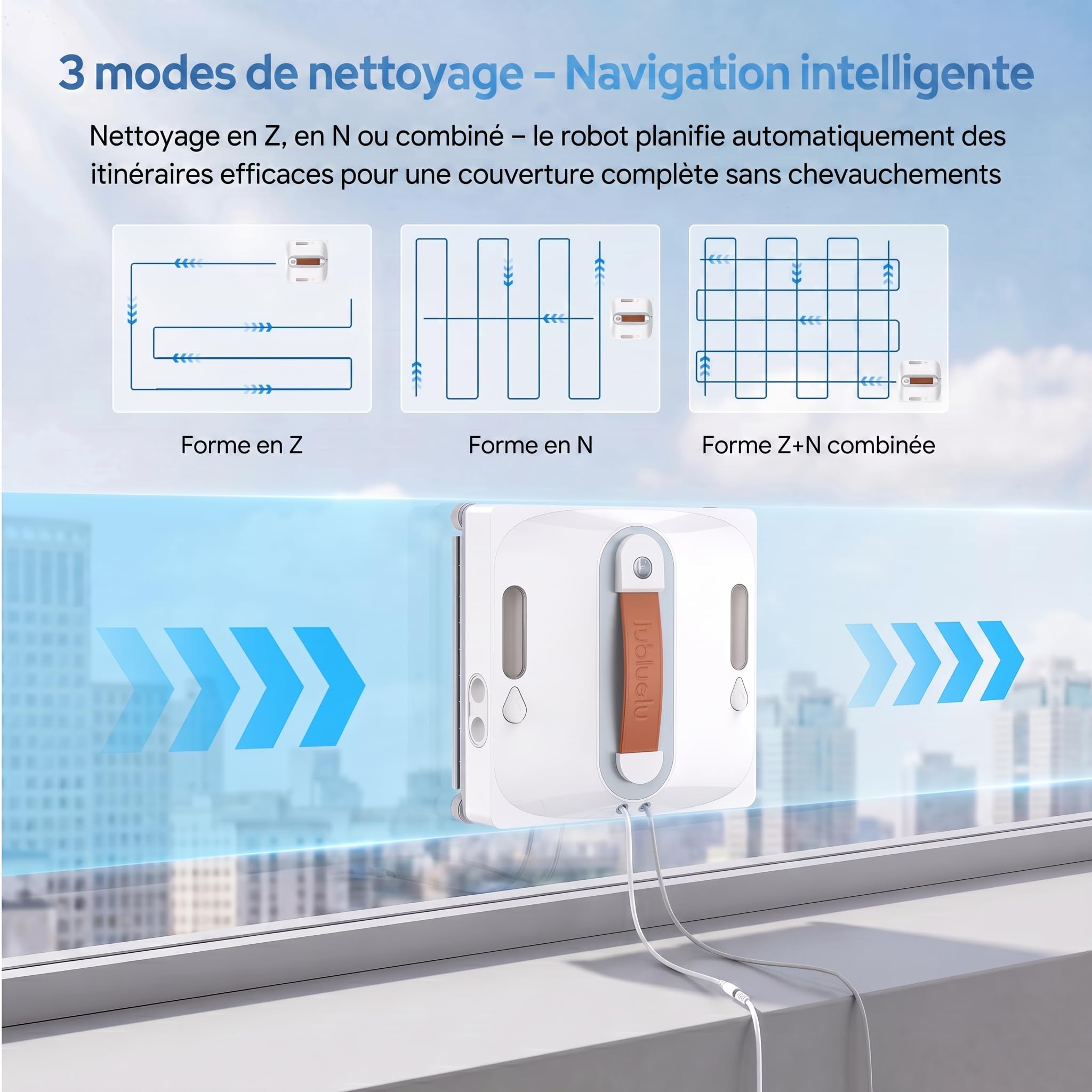 Lubluelu Robot Lave-Vitres avec Navigation IA, Aspiration 8 kPa, Double Pulvérisation, Réservoir 80 ml, Système de Sécurité 8 Niveaux, Nettoyage Automatique des Vitres (Blanc)