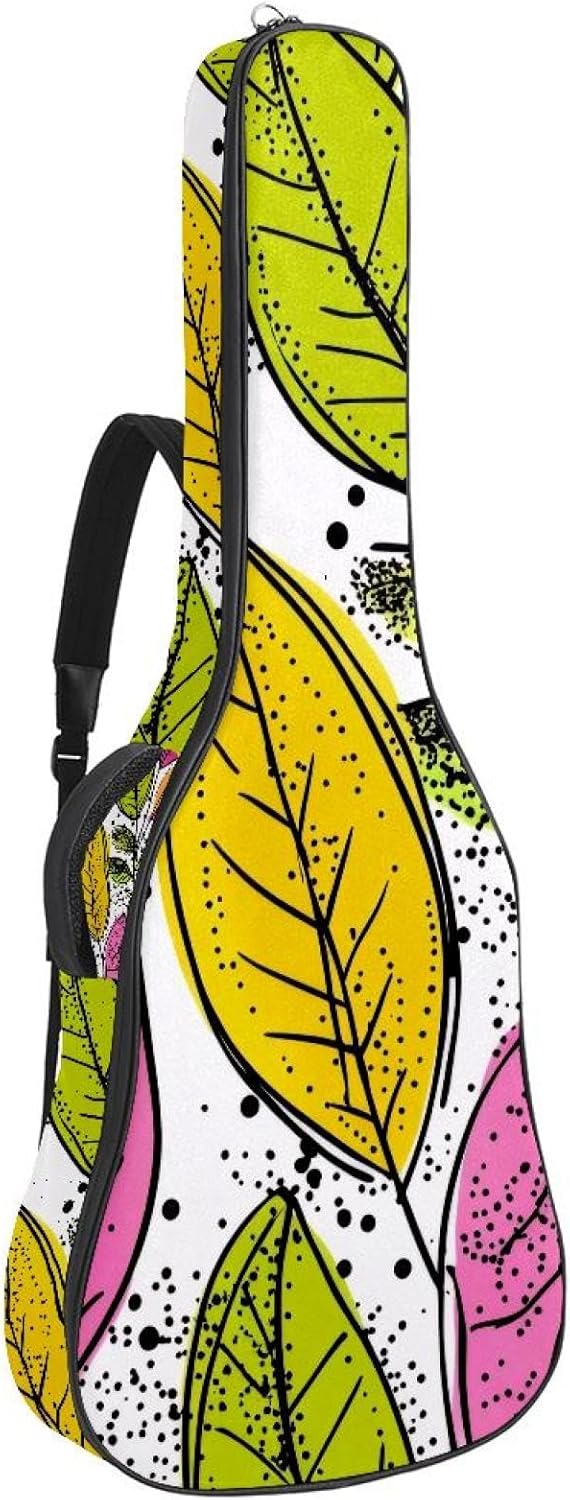 40 41 42 Inch Acoustic Guitar Bag, 0.4 In Thick Sponge Padded Guitar Case Gig Bag with Back Hanger Loop and 2 Pockets, Leopard Animal Skin Abstract Pattern