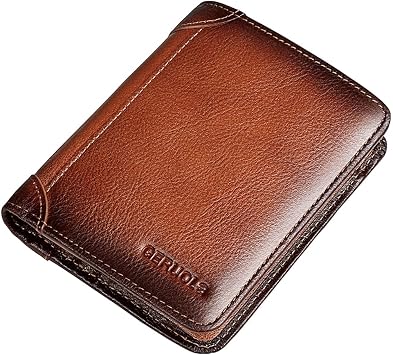 Mens Genuine Leather Wallet RFID Blocking Trifold Soft and Durable Billfold Bifold, Light Brown