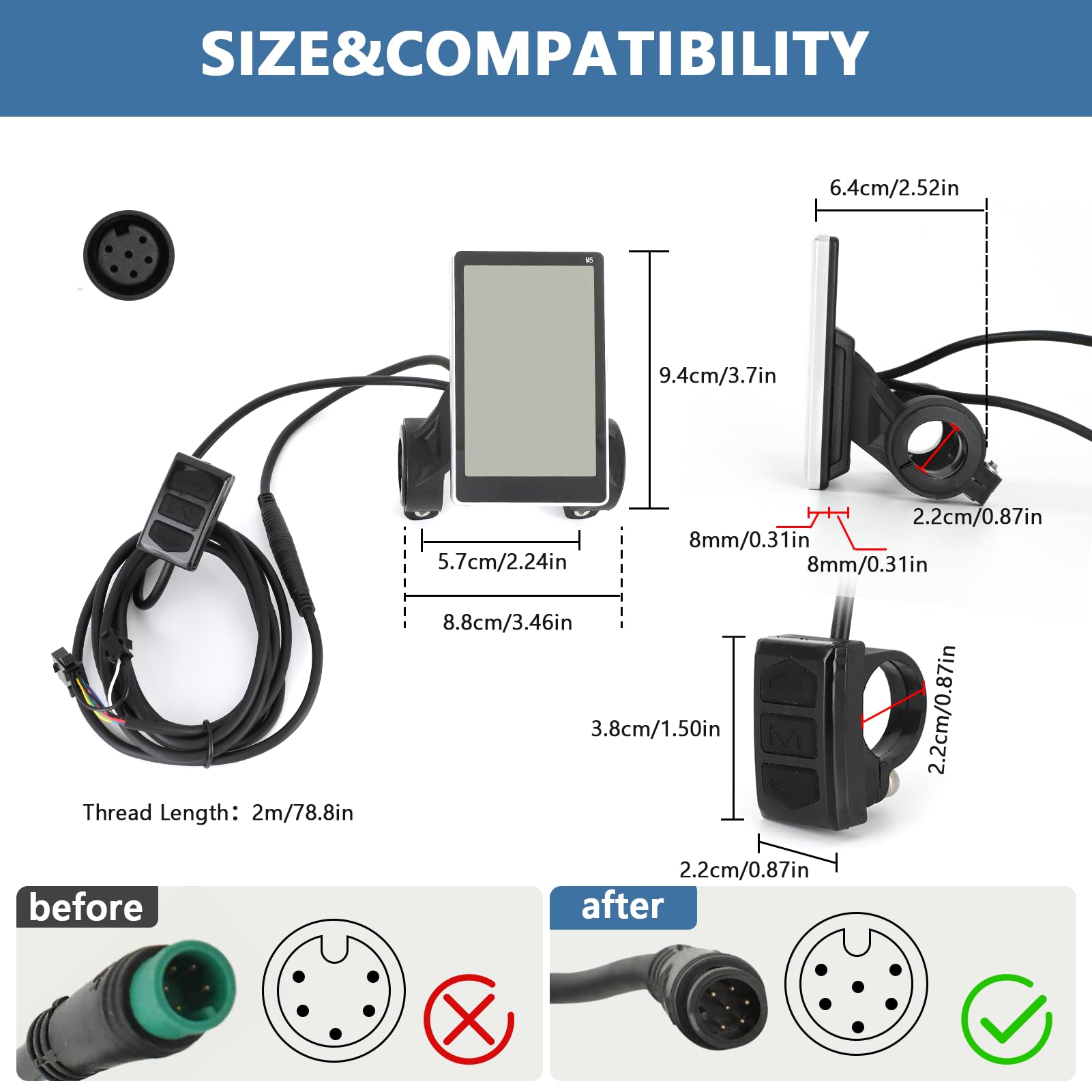 Display LCD per Scooter Elettrico Tachimetro per Bici Pannello di Controllo dello Schermo di Visualizzazione per Scooter Elettrico ABS con Connettore Resistente All'acqua a 6