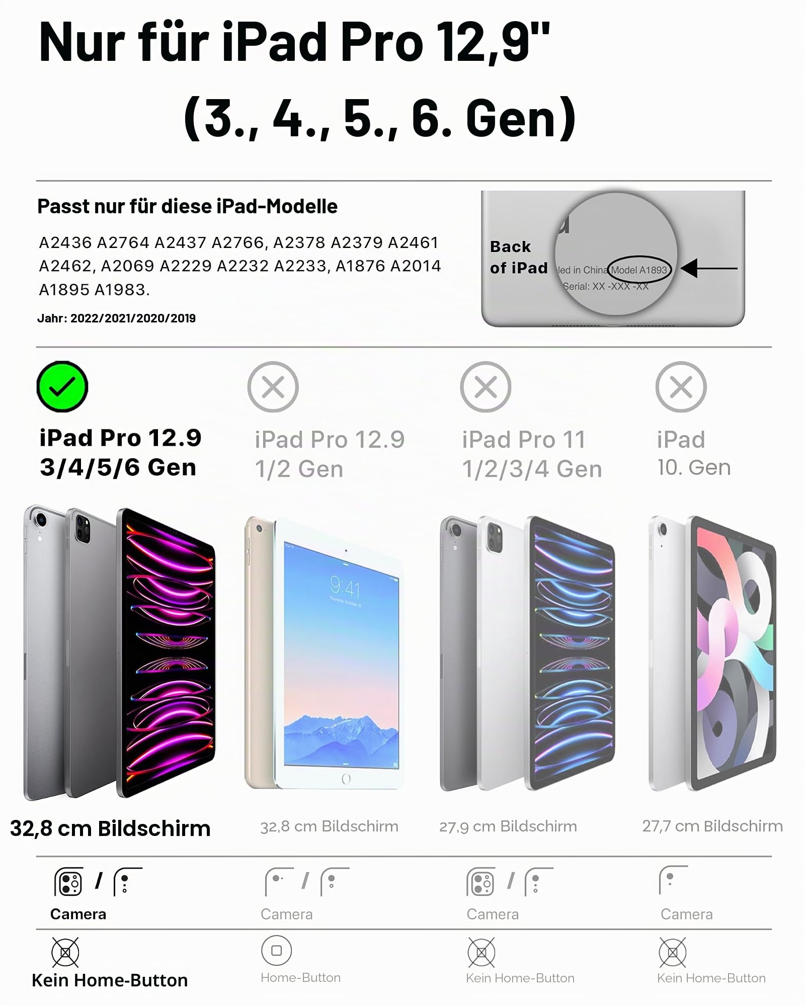 Bam Bino Space Suit Kinder-Schutzhülle für iPad Pro 32,8 cm (12,9 Zoll), 3., 4., 5., 6. Generation (2018–2022), nicht für iPad Pro 12,9 1. / 2. Generation, Displayschutz, Griff, Schultergurt