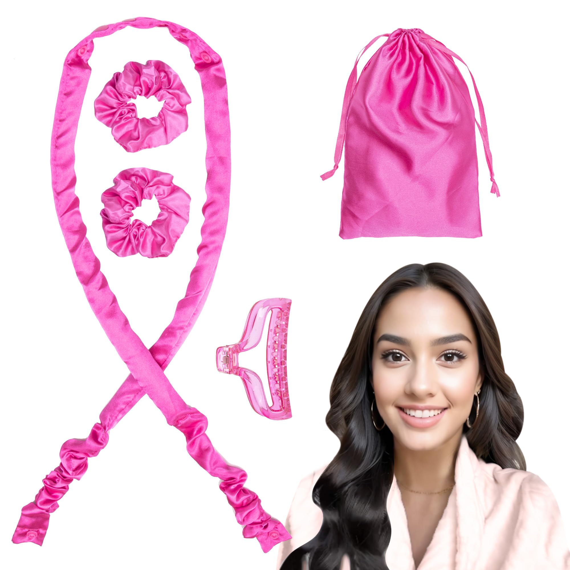 BABYSHEEP Satin Heatless Curling Set - Overnight Hair Curlers, Heatless Hair Curler, Heatless Curling Rod Headband, No Heat Soft Curler to Sleep in for Long Hair and Medium Hair (Rose Red)