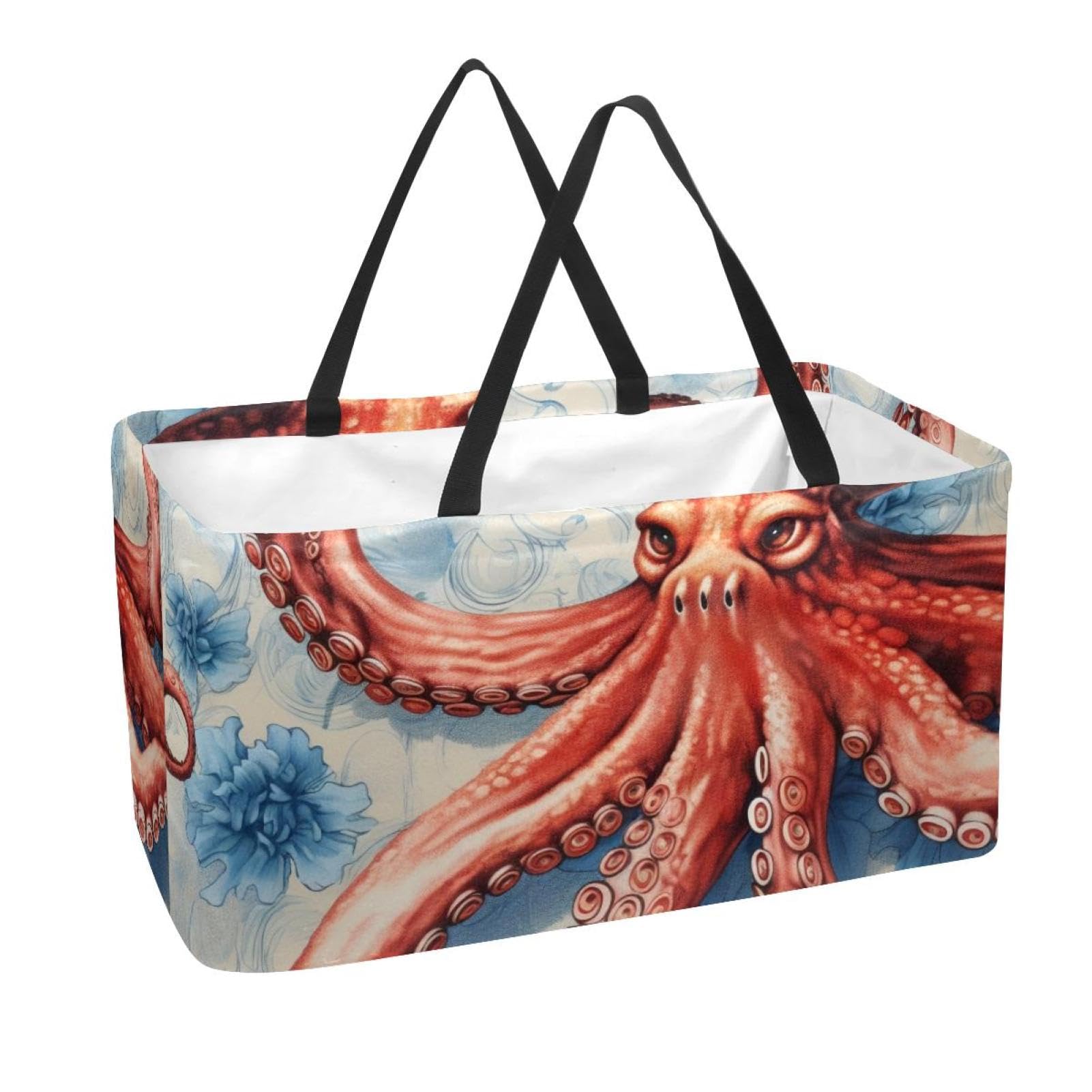 Sac d'épicerie réutilisable et pliable avec motif pieuvre sous-marine