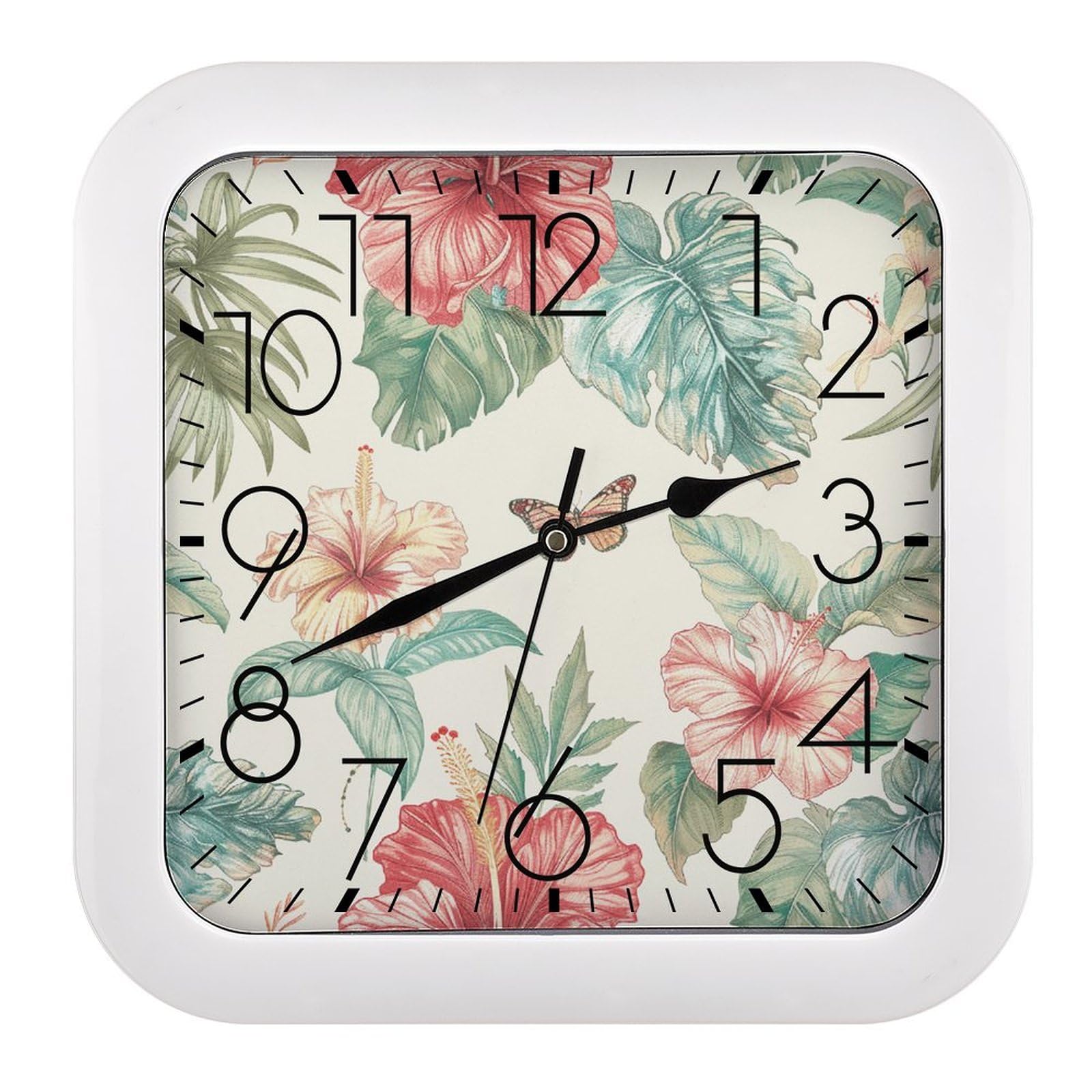 Horloge murale de cheminée rétro à motif feuilles tropicales