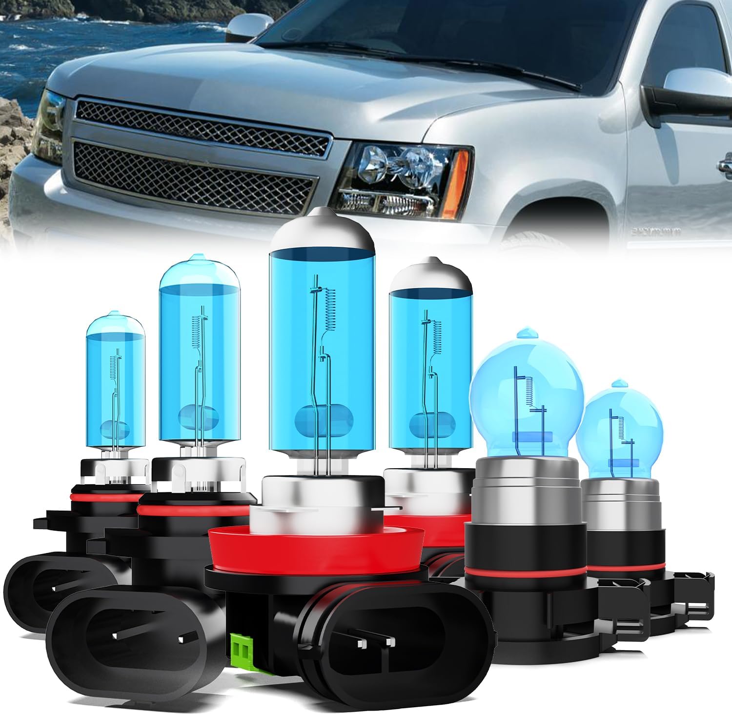 Headlight Bulbs Compatible With Chevy Avalanche 2007-2013, 9005 High Beam + H11 Low Beam + H16 Fog Lights Halogen Light Bulb Combo, Super Bright 6000K White, Plug and Play, Pack of 6