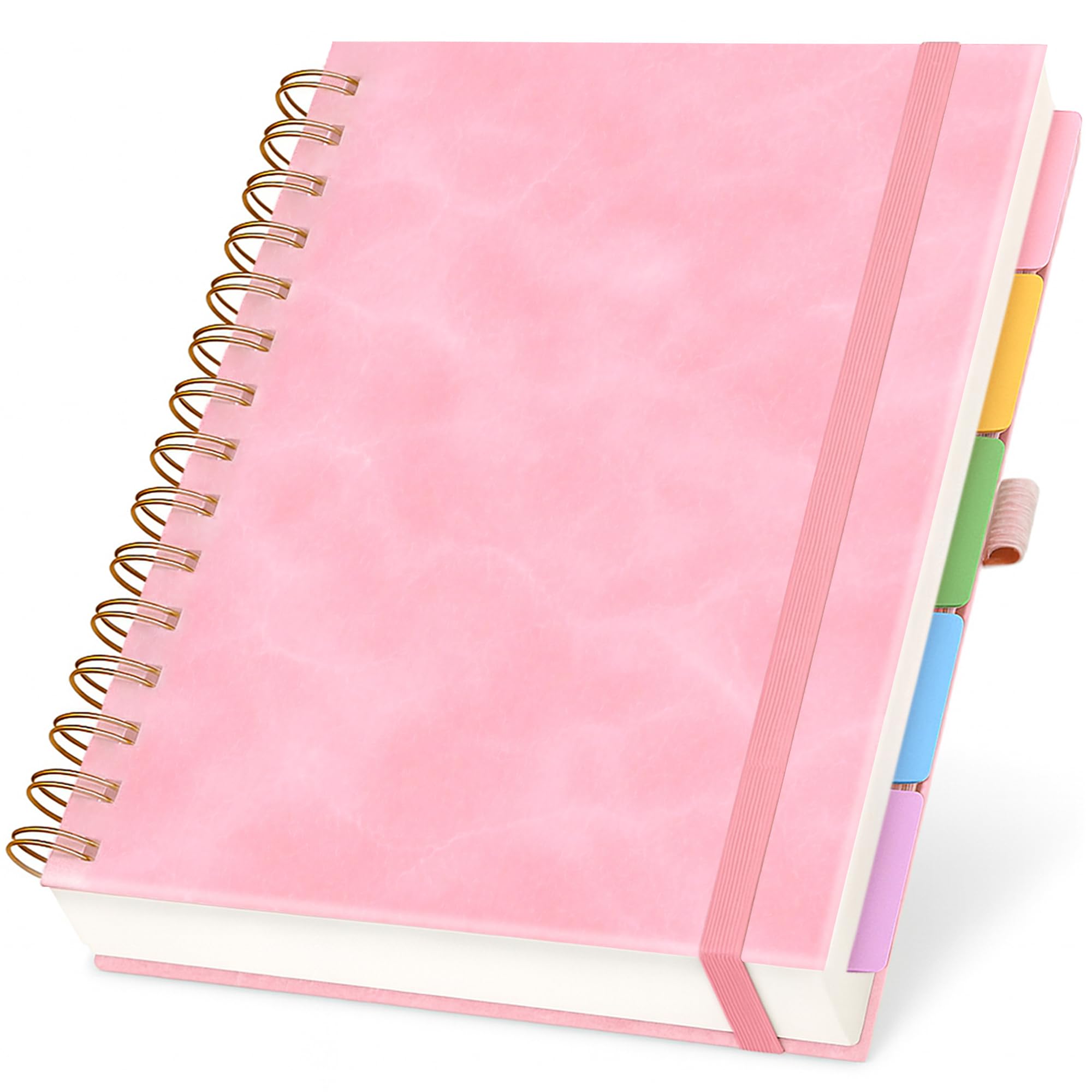 Taccuino a spirale con copertina rigida in pelle, 20,3 x 25,4 cm, con divisori rimovibili, 300 pagine, 5 soggetti, a righe, per lavoro, con linguette, tasche e passante per penna, per prendere appunti